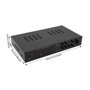 600W Stereo Audio Amplifier, Bluetooth 5.1, USB/SD/AUX, 2 Mic Inputs