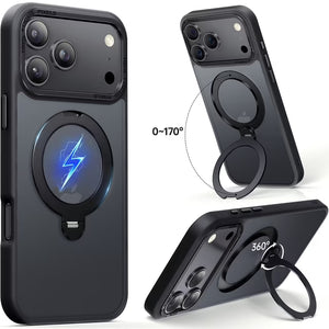 iPhone 17 Pro Max Magnetic Case with 360° Ring Stand MagSafe Compatible