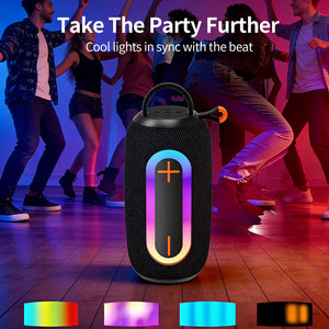 Portable Bluetooth Speaker with Deep Bass, RGB Lights, IPX7, 30H Battery