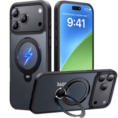iPhone 17 Pro Max Magnetic Case with 360° Ring Stand MagSafe Compatible